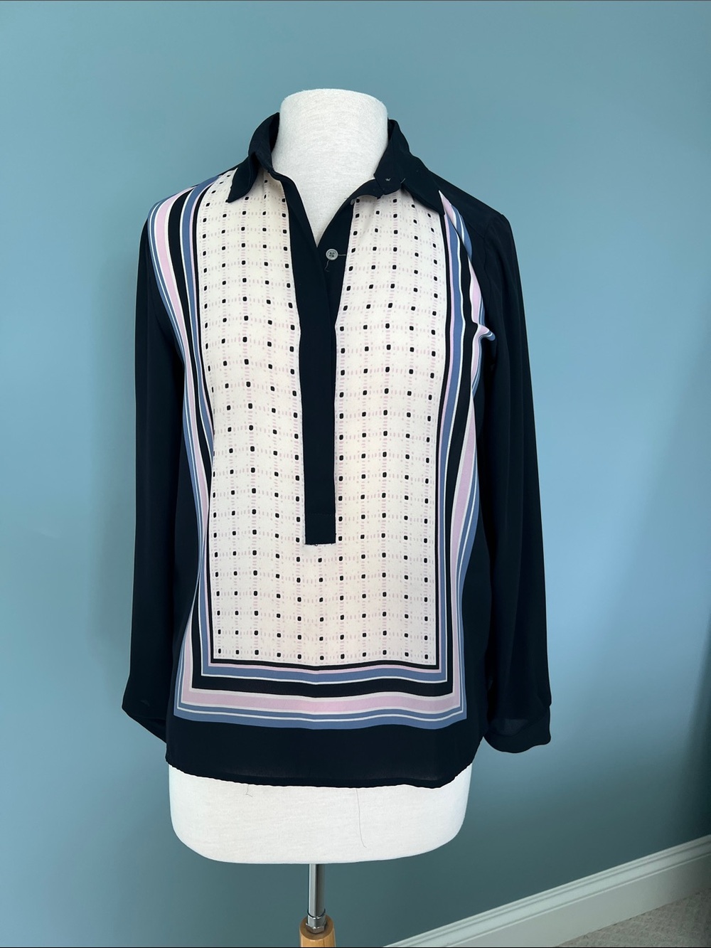 Women’s Long-Sleeve navy and Cream Patterned Shirt